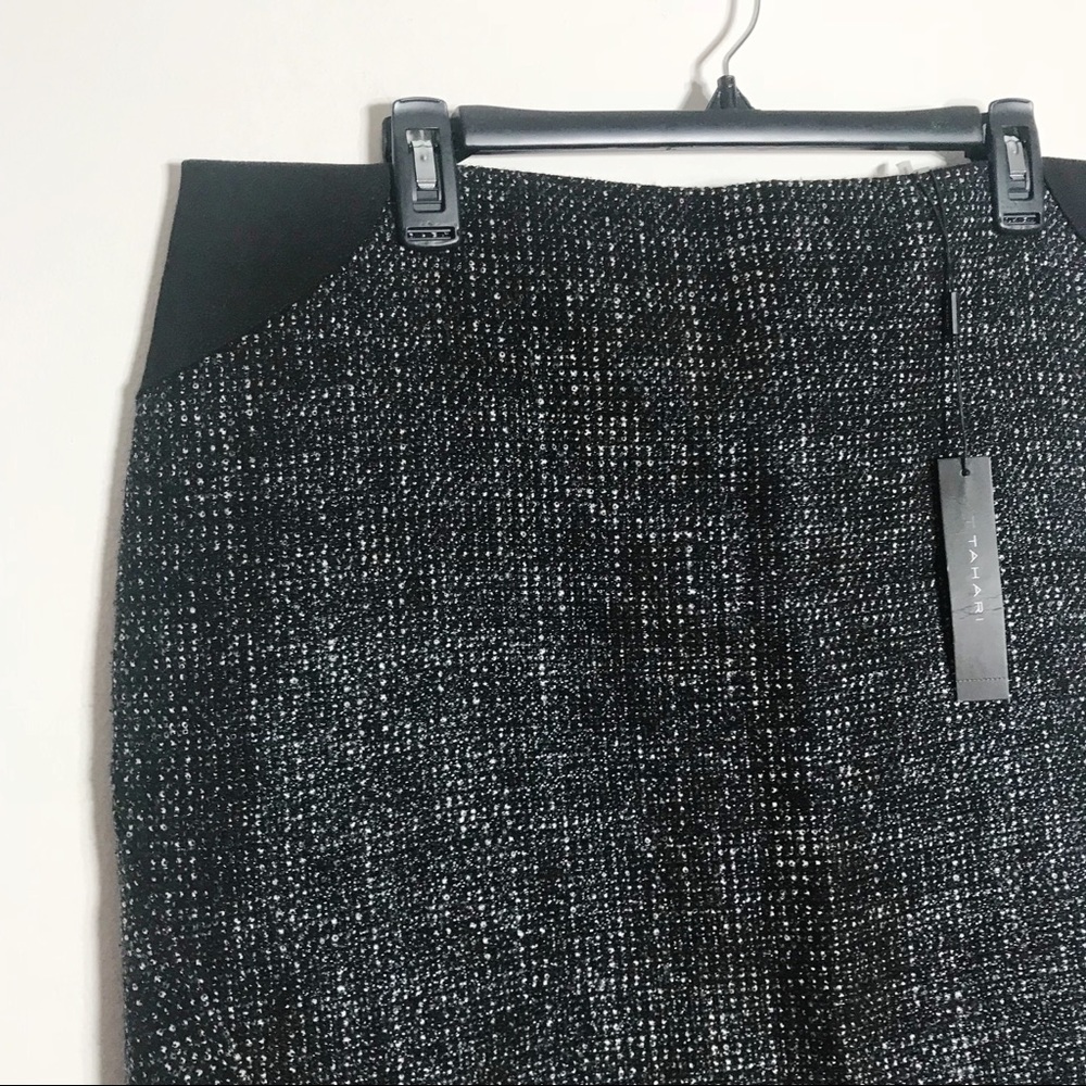 T Tahari Black & White Tweed Skirt Exposed Zipper - Picture 3 of 8